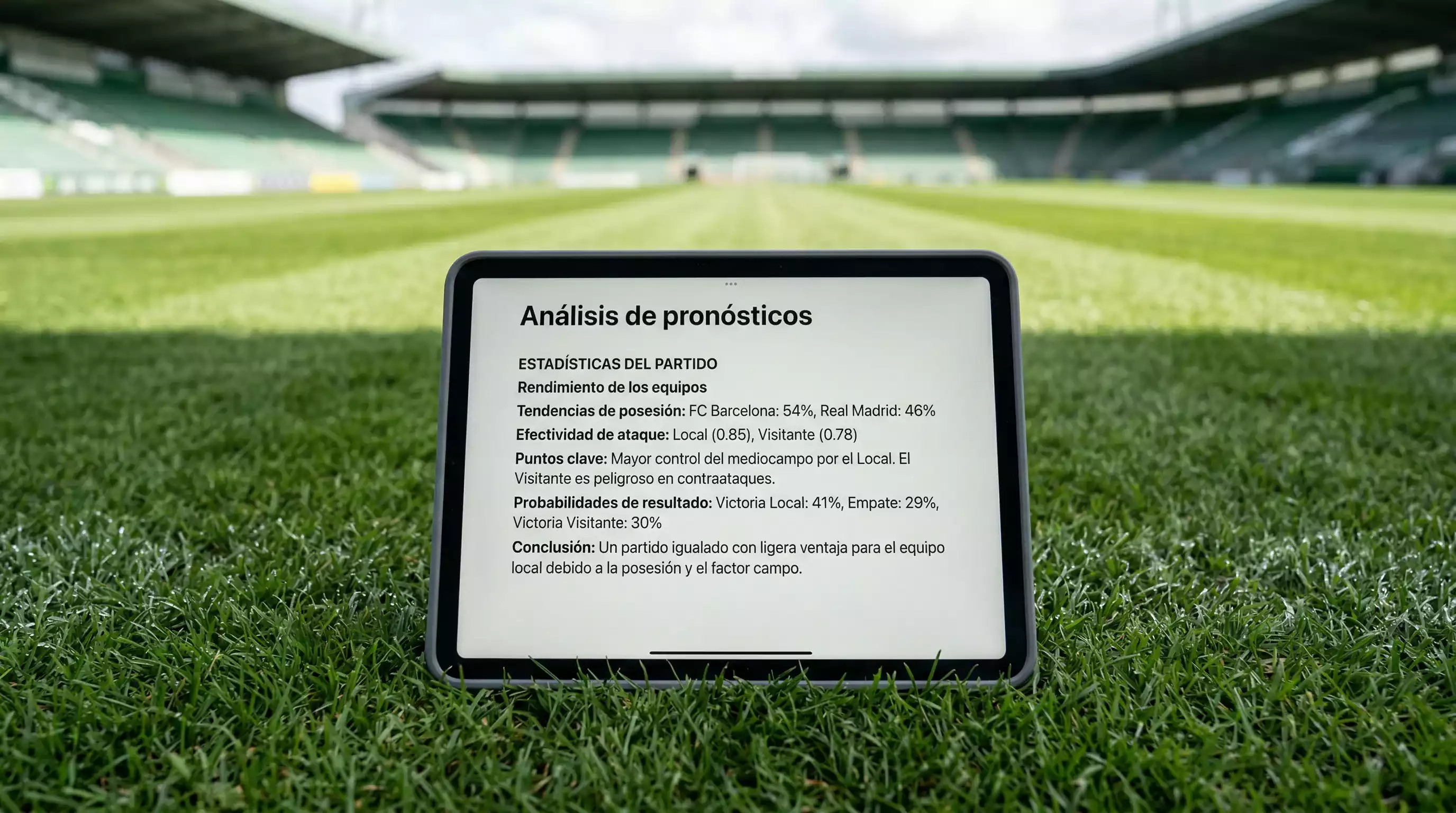 Pronósticos de la Serie A con tableta de análisis de datos junto a césped de estadio italiano